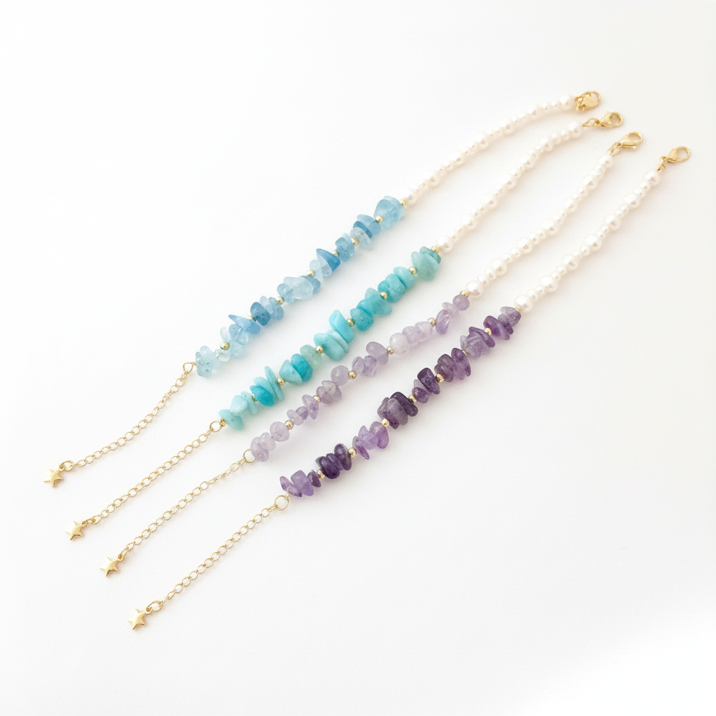 Freshwater Pearl & Crystal Beaded Bracelet - Crafted with Brass