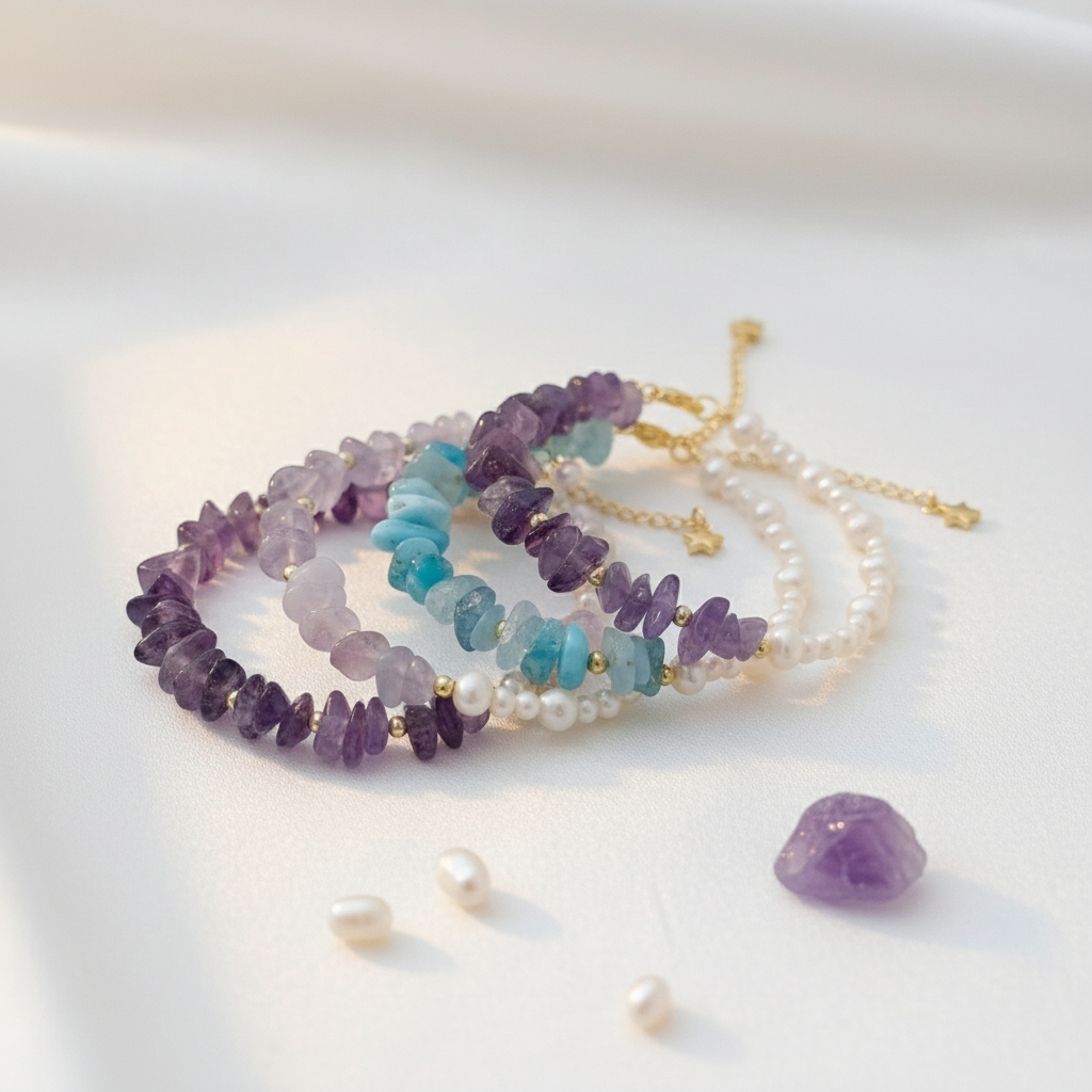 Freshwater Pearl & Crystal Beaded Bracelet - Crafted with Brass