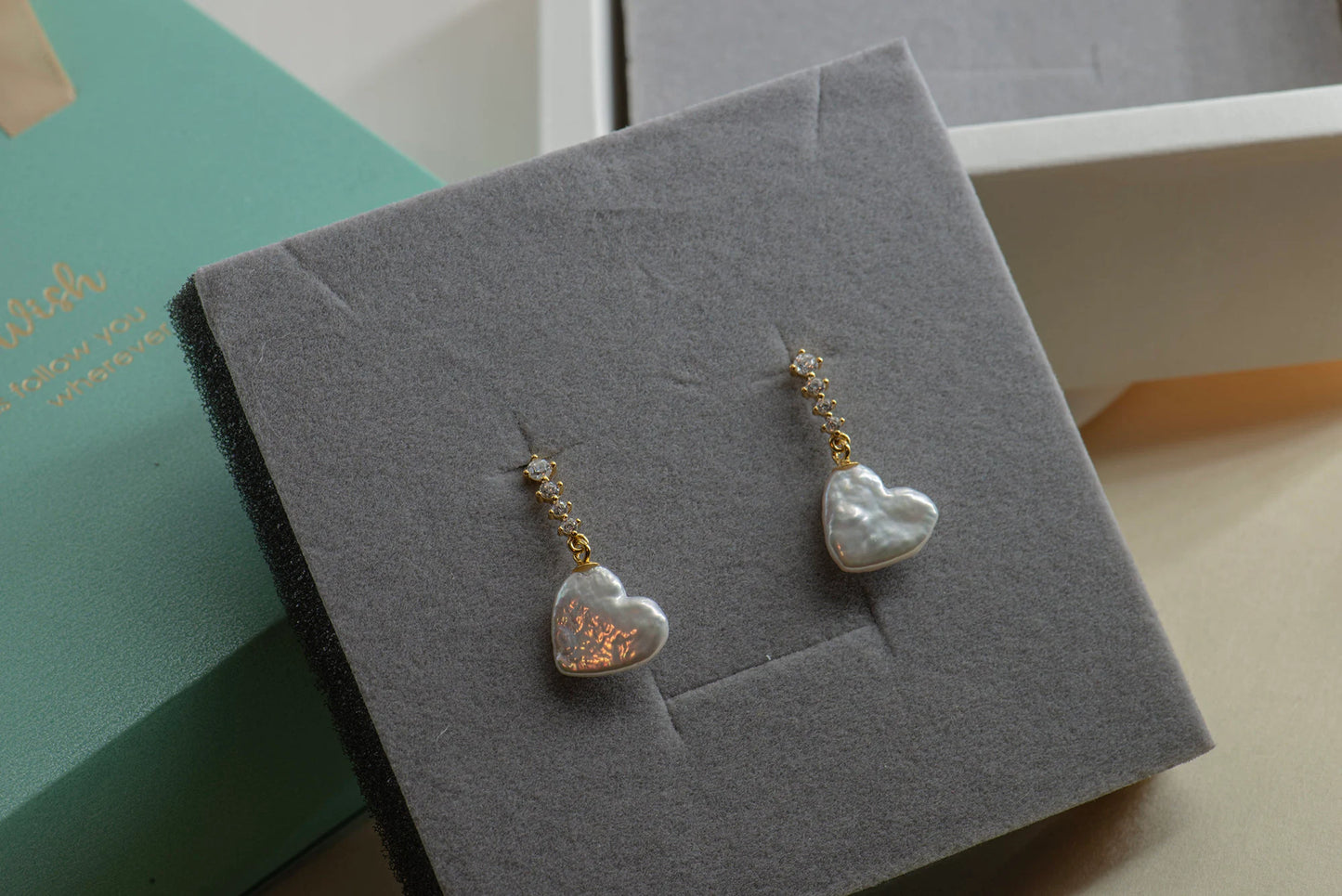 Natural Pearl Heart Earrings/ Freshwater Pearl Earring / Dangle