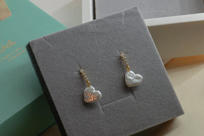 Natural Pearl Heart Earrings/ Freshwater Pearl Earring / Dangle
