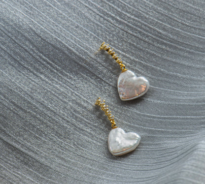 Natural Pearl Heart Earrings/ Freshwater Pearl Earring / Dangle