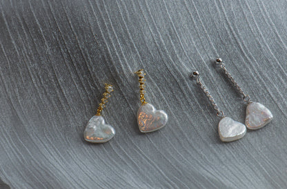 Natural Pearl Heart Earrings/ Freshwater Pearl Earring / Dangle