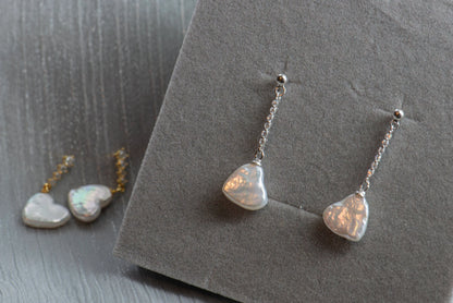 Natural Pearl Heart Earrings/ Freshwater Pearl Earring / Dangle
