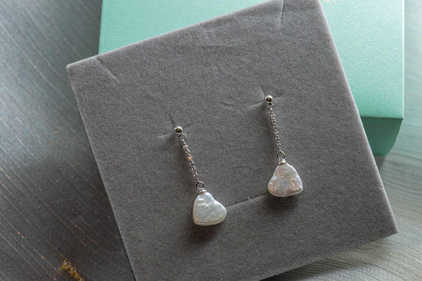 Natural Pearl Heart Earrings/ Freshwater Pearl Earring / Dangle