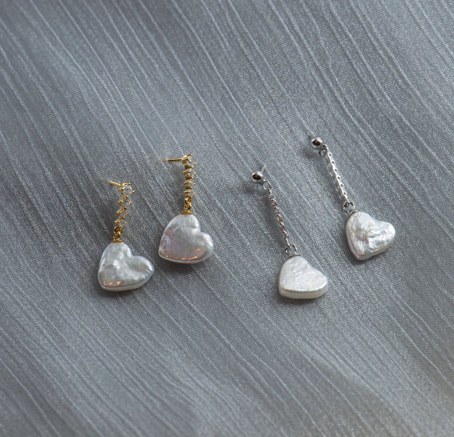 Natural Pearl Heart Earrings/ Freshwater Pearl Earring / Dangle
