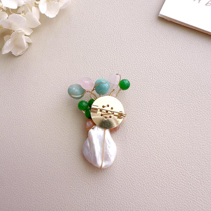 Baroque Pearl Gemstone Brooch | Handmade Floral Pearl Pin | Colorful