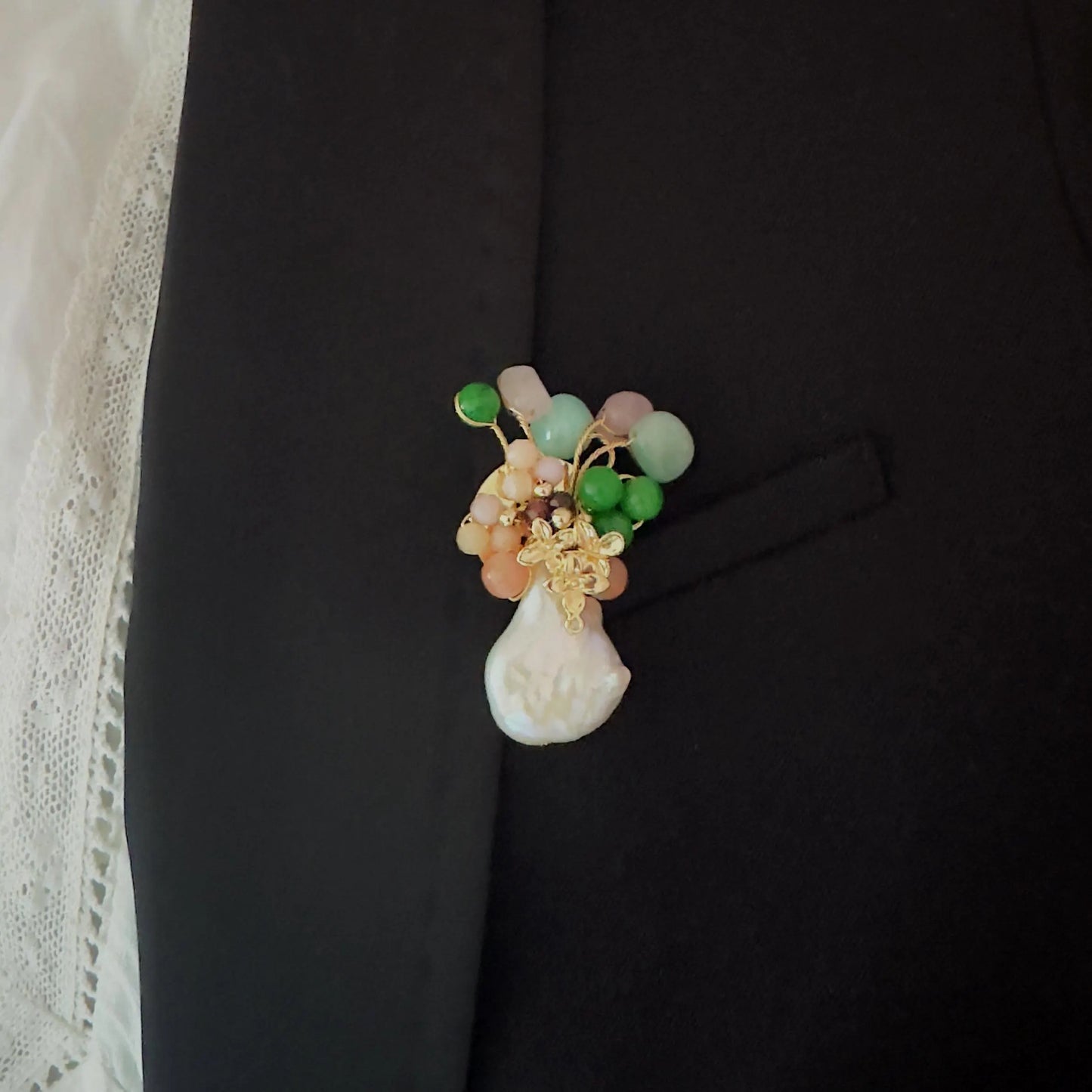 Baroque Pearl Gemstone Brooch | Handmade Floral Pearl Pin | Colorful