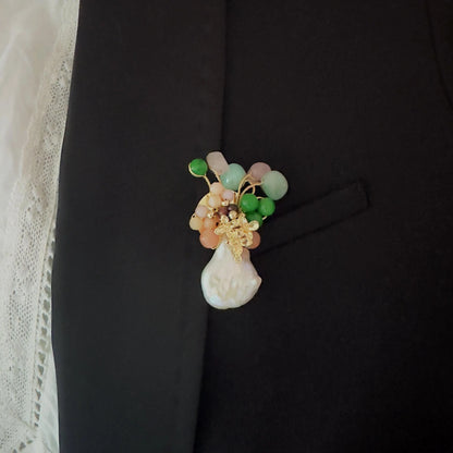 Baroque Pearl Gemstone Brooch | Handmade Floral Pearl Pin | Colorful