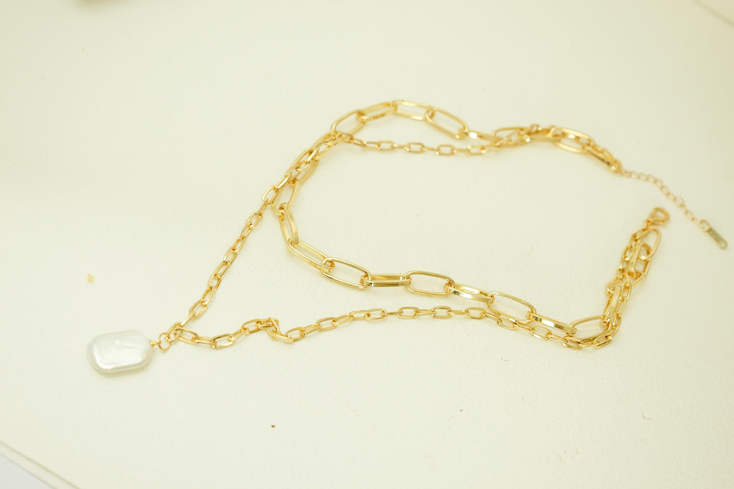 Chunky Layered Chain & Baroque Pearl Necklace