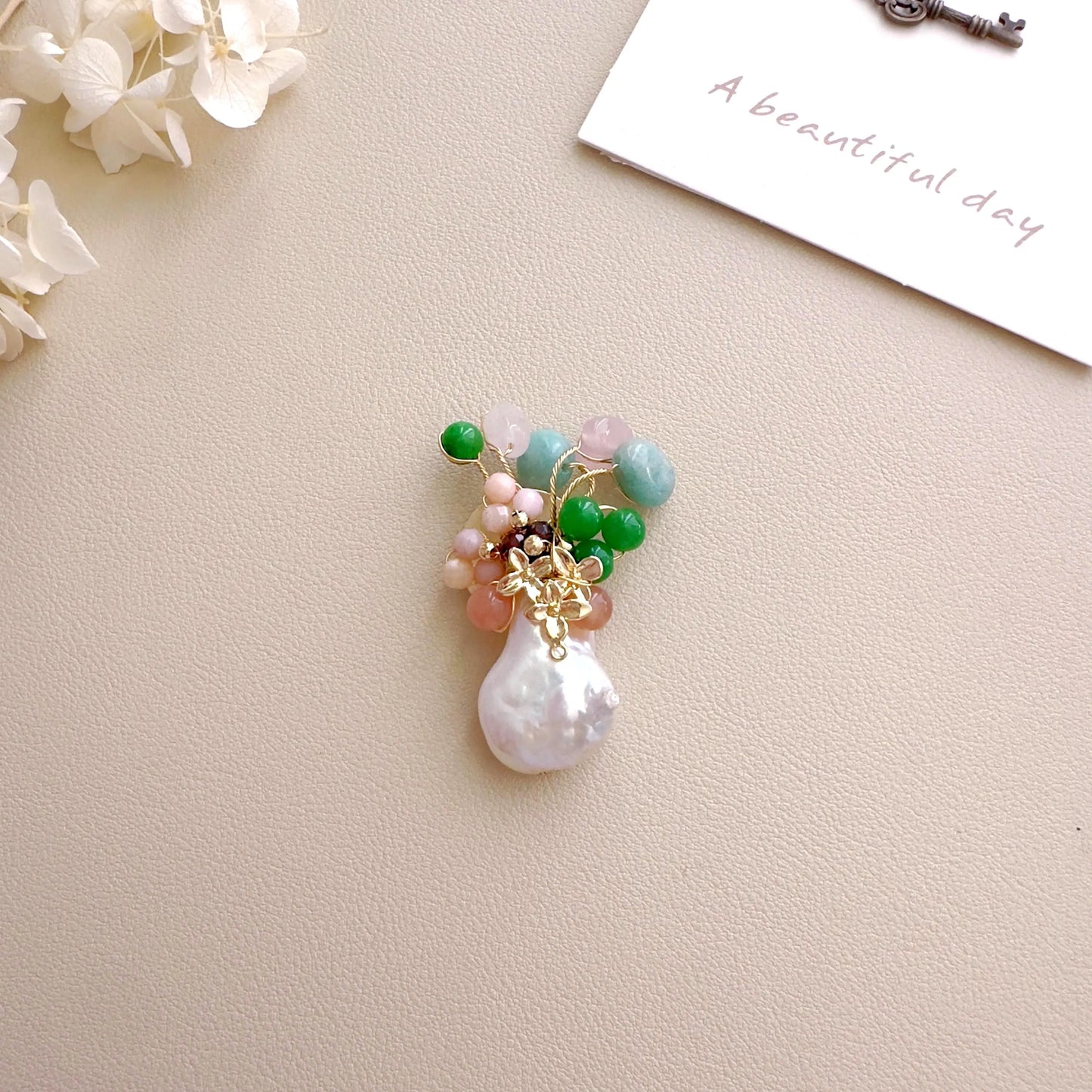 Baroque Pearl Gemstone Brooch | Handmade Floral Pearl Pin | Colorful