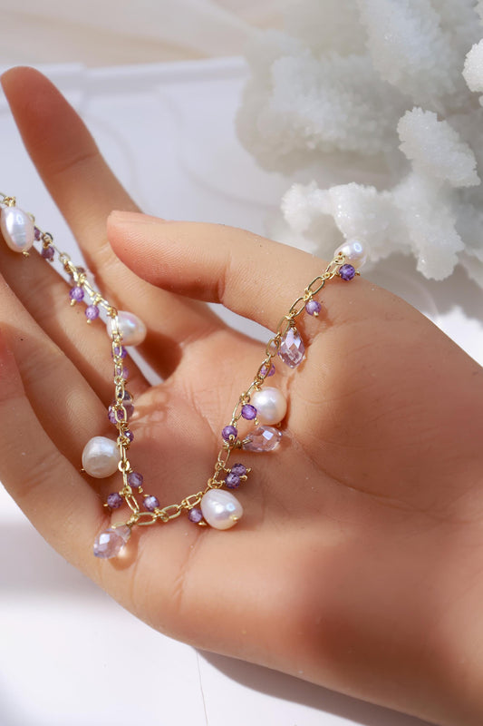 Amethyst & Pearl Dangle Charm Bracelet