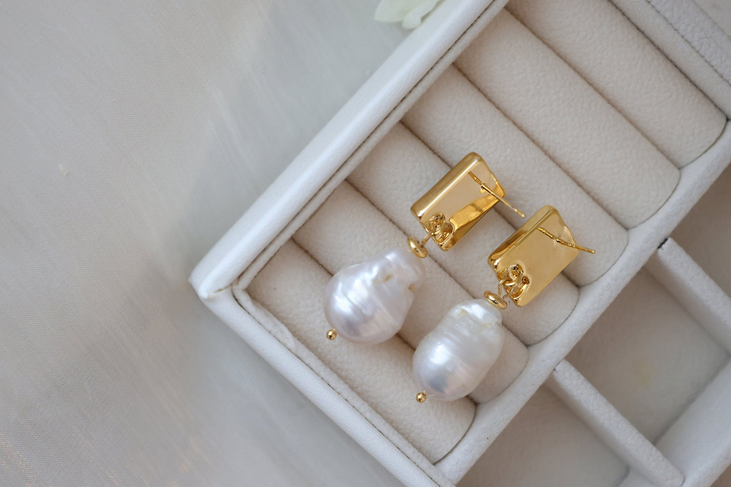 Blue Crystal & Large Baroque Pearl Dangles