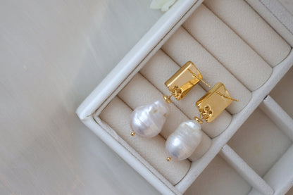 Blue Crystal & Large Baroque Pearl Dangles
