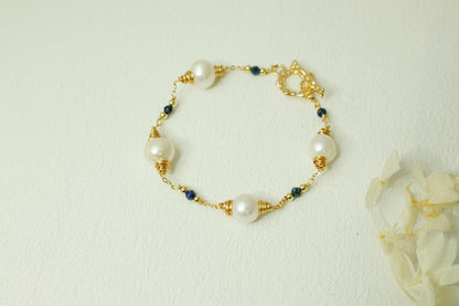 Lapis Lazuli & Baroque Pearl Spiral Bracelet