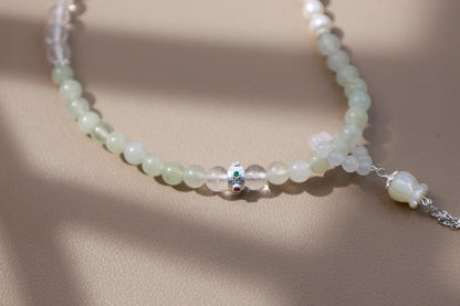 Buddhist Prayer Wheel Jade & Pearl Bracelet