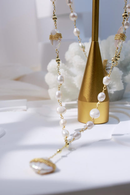 Embellished Baroque Pearl Layered Sweater Chain