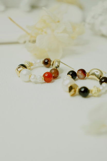 Vibrant Mixed Gemstone Pearl Hoops