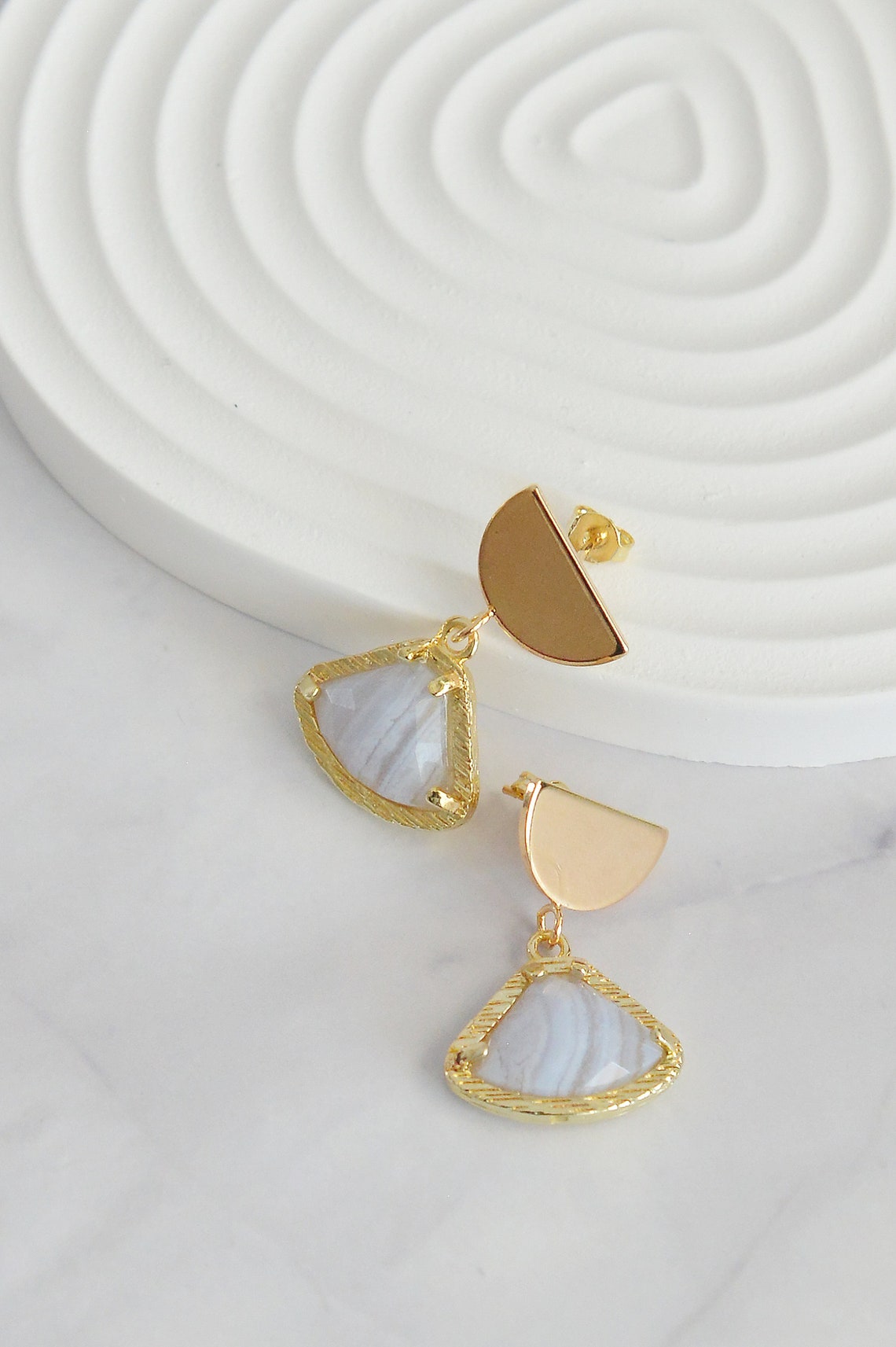 Mixed Gemstone Fan-Shape Drop Earrings