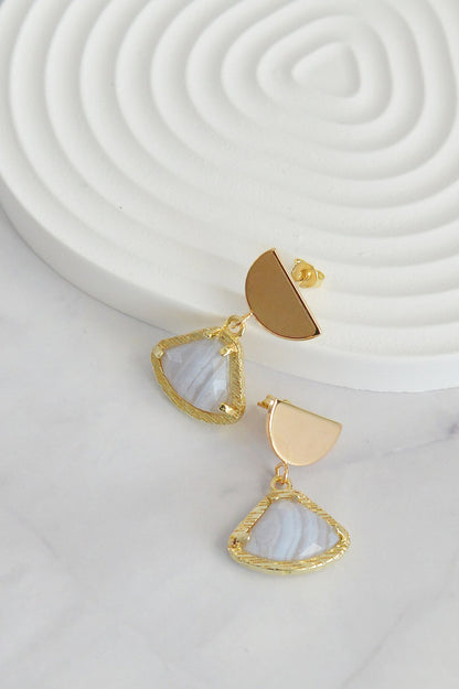 Mixed Gemstone Fan-Shape Drop Earrings