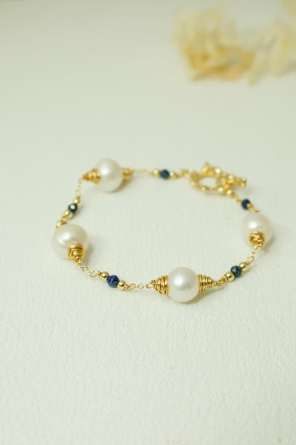 Lapis Lazuli & Baroque Pearl Spiral Bracelet