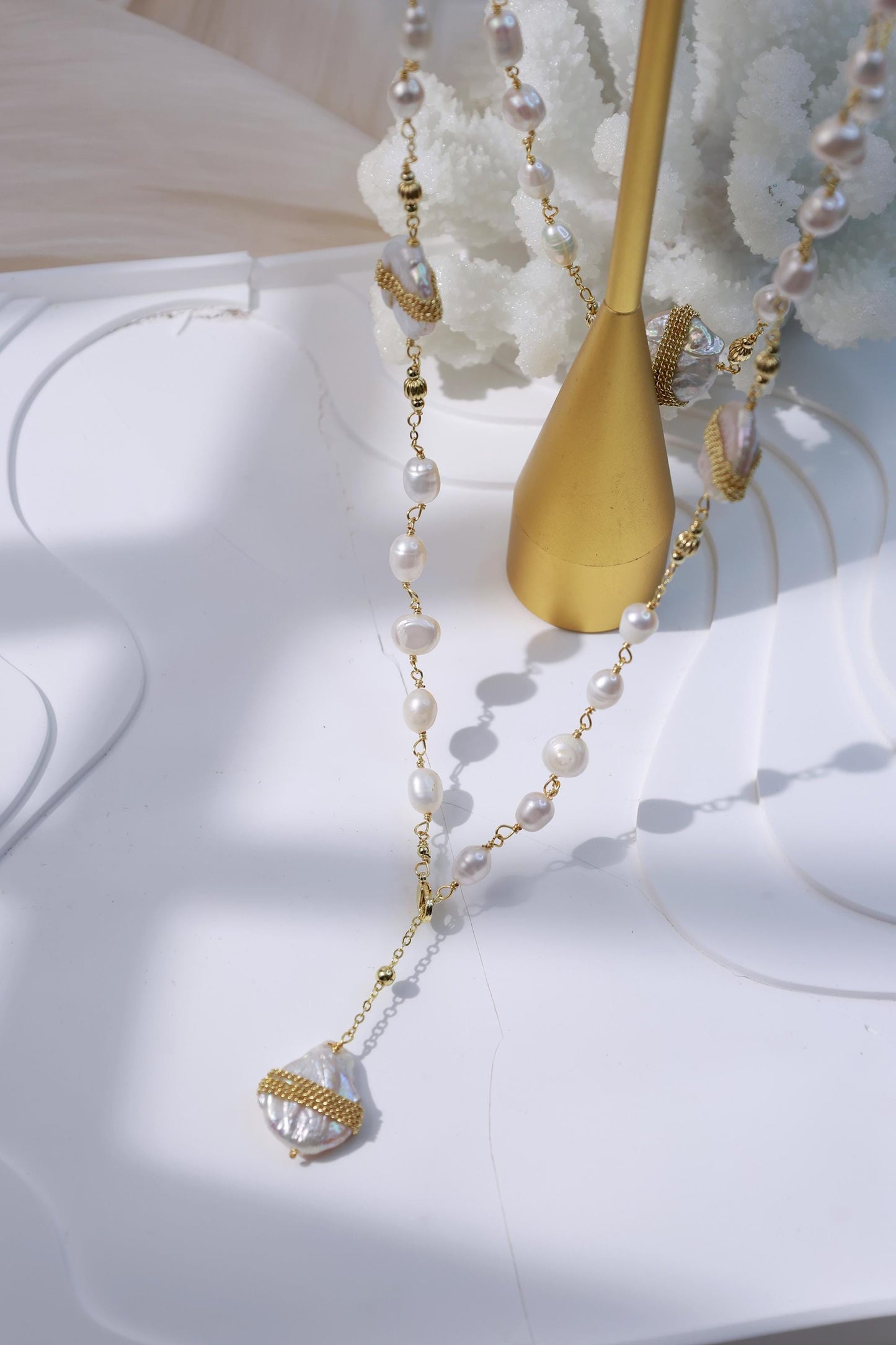 Embellished Baroque Pearl Layered Sweater Chain