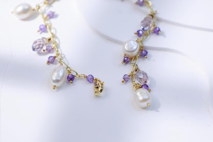 Amethyst & Pearl Dangle Charm Bracelet