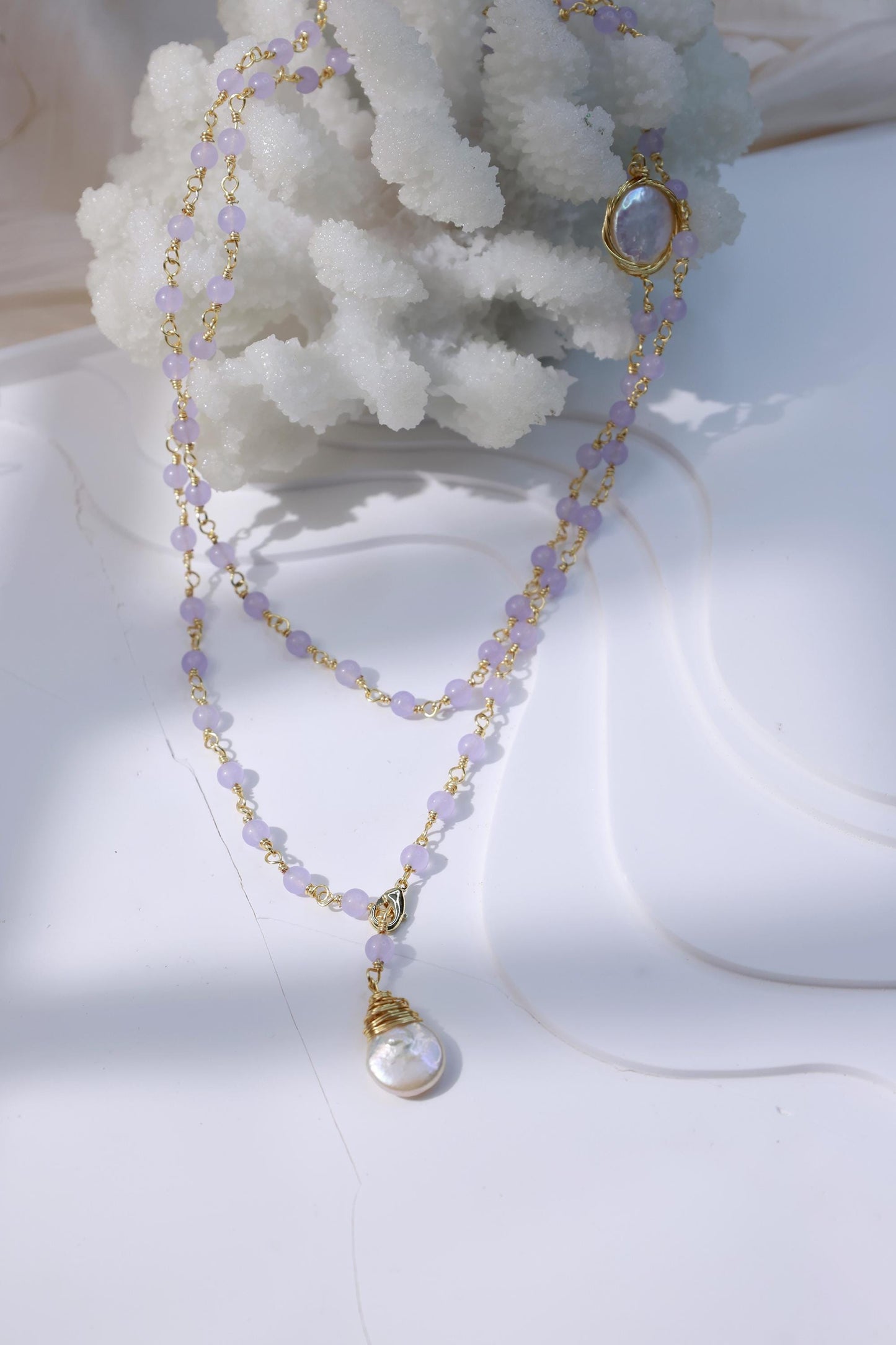 Purple Agate & Baroque Pearl 2-in-1 Necklace