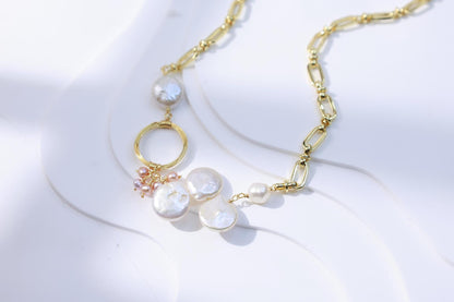 Baroque Coin Pearl Paperclip Chain Necklace