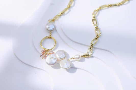 Baroque Coin Pearl Paperclip Chain Necklace