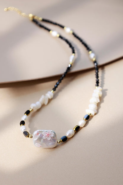 Hand-Painted Flower Black Spinel Pearl Set