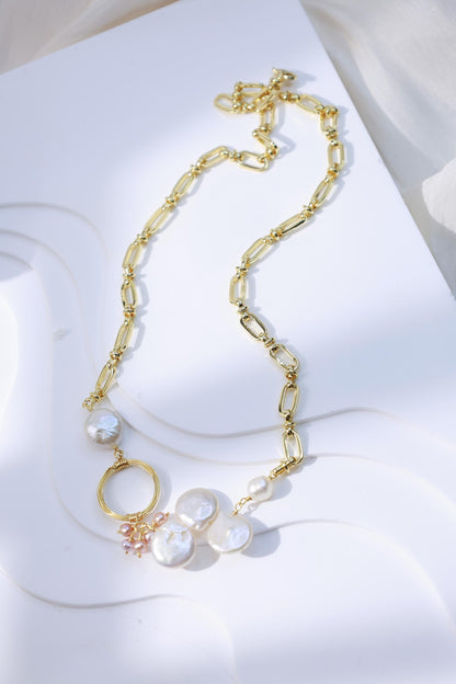 Baroque Coin Pearl Paperclip Chain Necklace