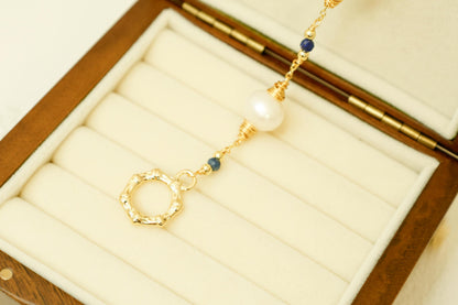 Lapis Lazuli & Baroque Pearl Spiral Bracelet