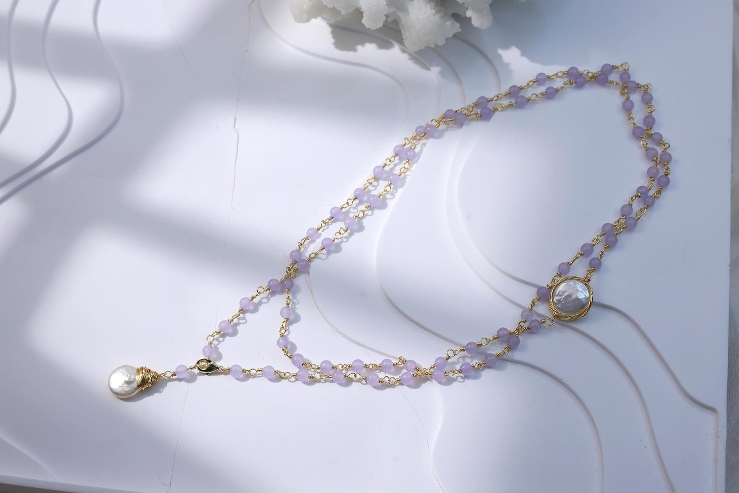 Purple Agate & Baroque Pearl 2-in-1 Necklace