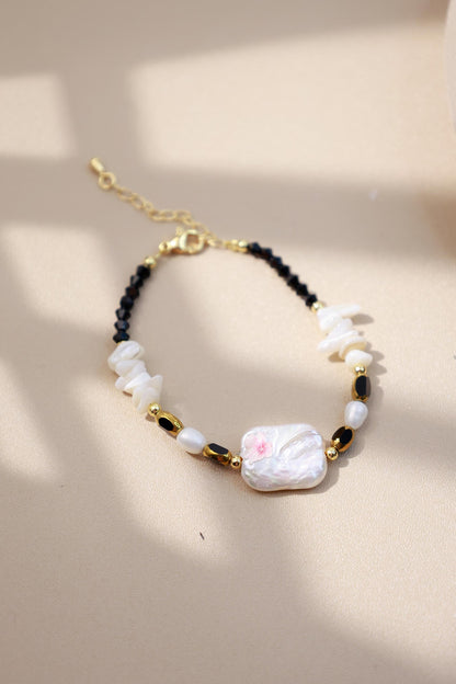 Hand-Painted Flower Black Spinel Pearl Set