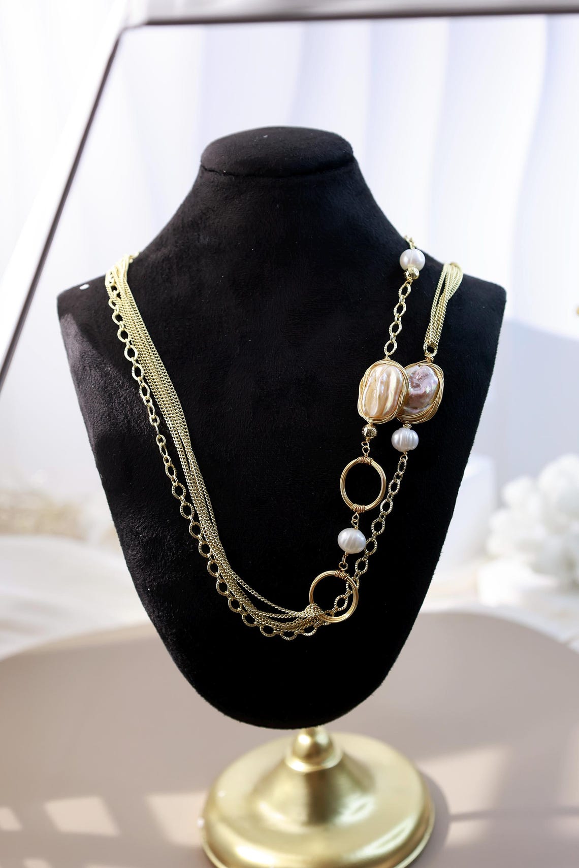 90cm Multiway Baroque Square Pearl Chain