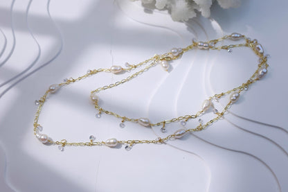 Baroque Teardrop Pearl & Zircon Sweater Chain