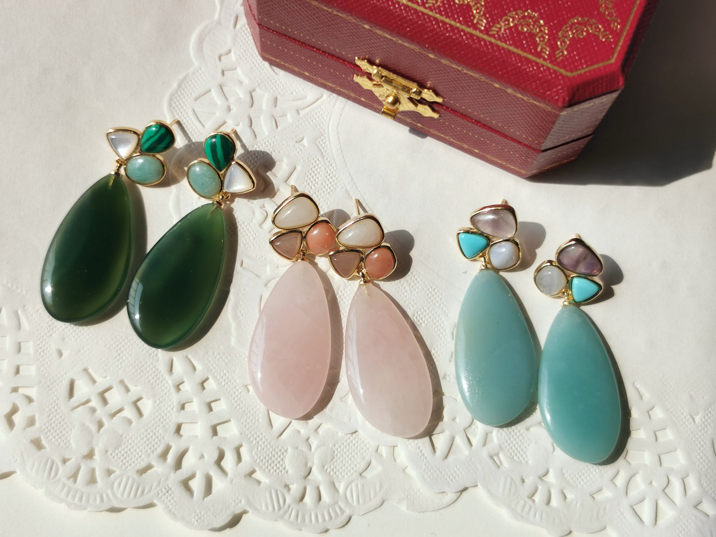 Amazonite & Rose Quartz Dripping Dangles
