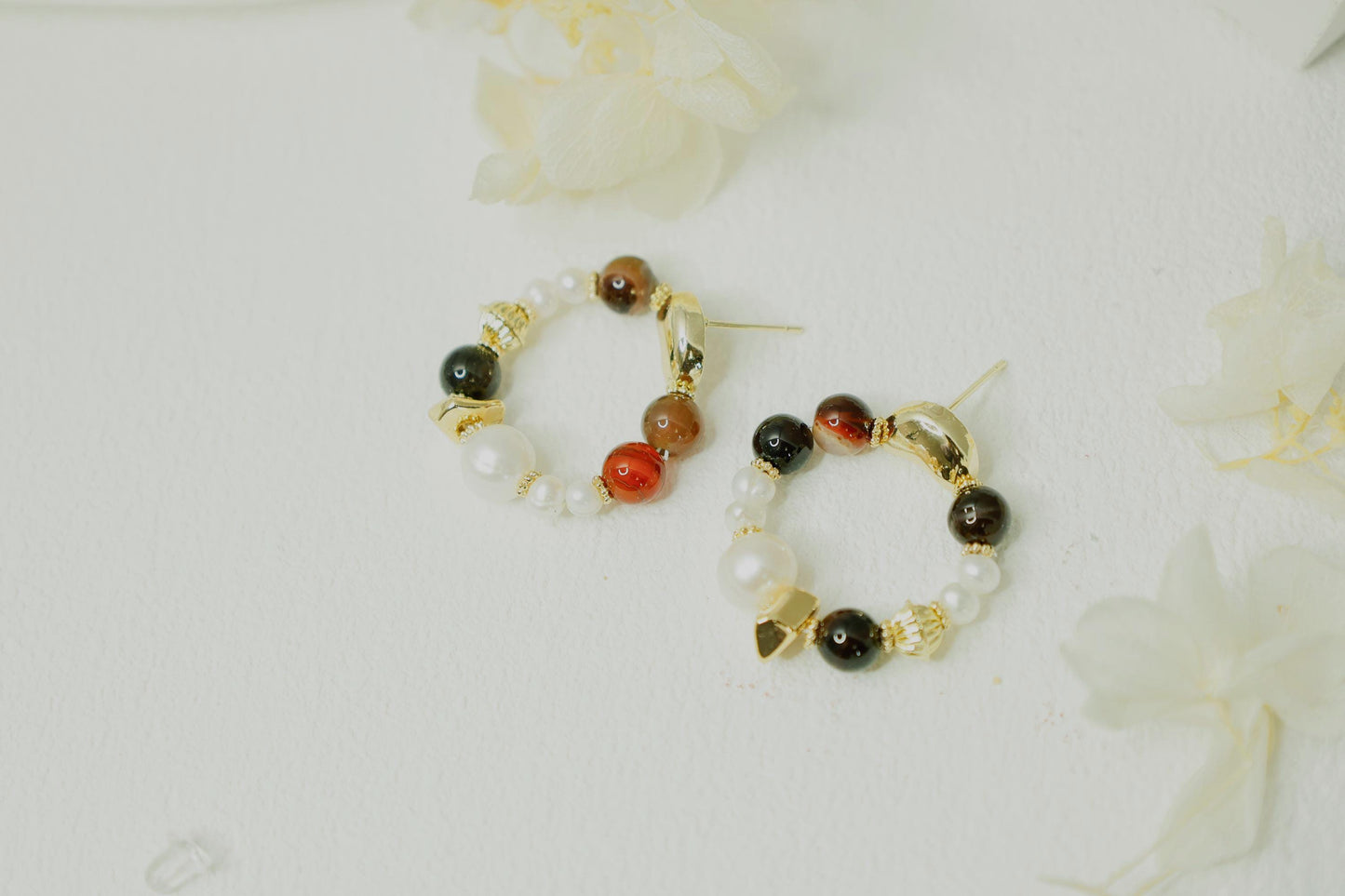 Vibrant Mixed Gemstone Pearl Hoops
