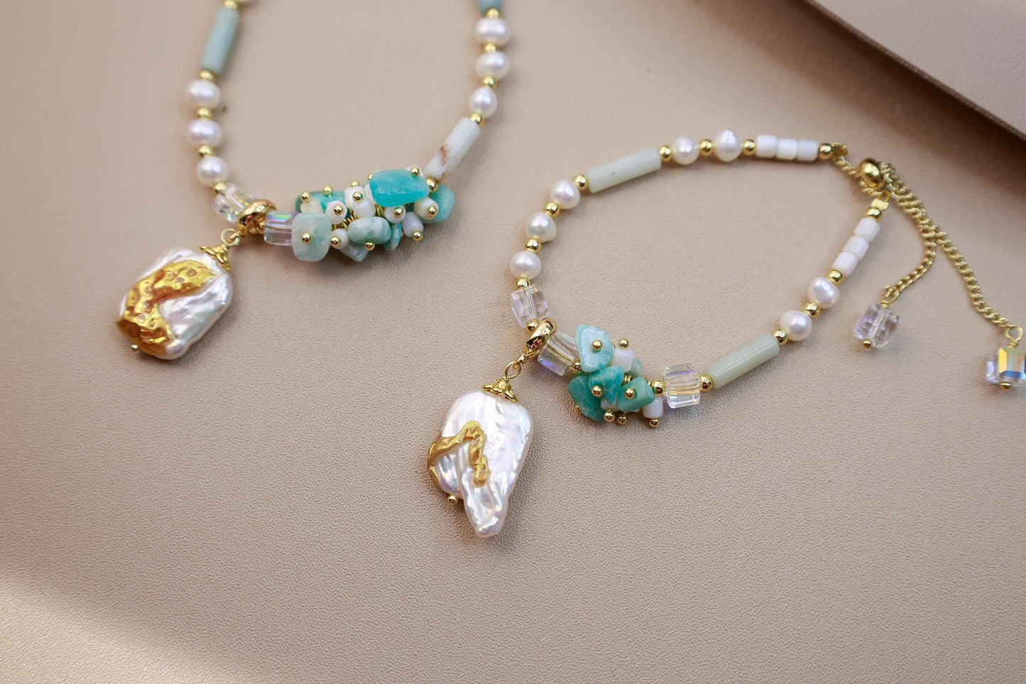 Hand-Painted Gold Foil Amazonite Set
