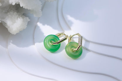Green Agate Elegant Hoop Earrings
