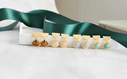 Mixed Gemstone Fan-Shape Drop Earrings