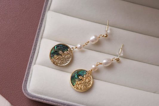 Abalone Shell & Pearl Botanical Dangles