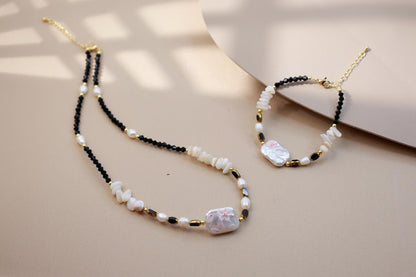 Hand-Painted Flower Black Spinel Pearl Set