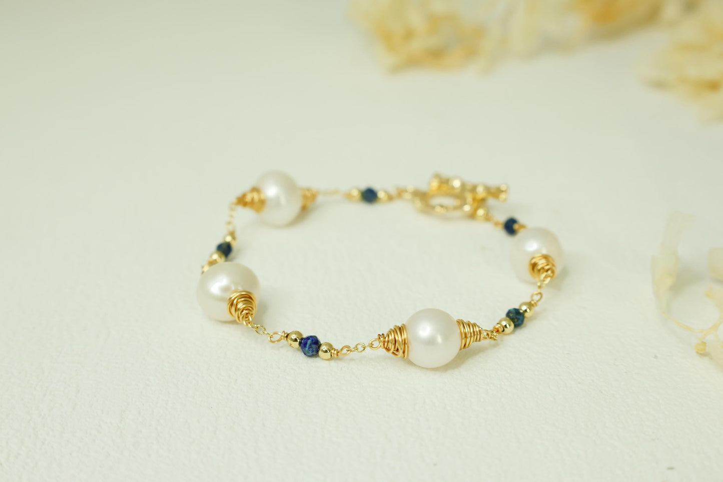 Lapis Lazuli & Baroque Pearl Spiral Bracelet