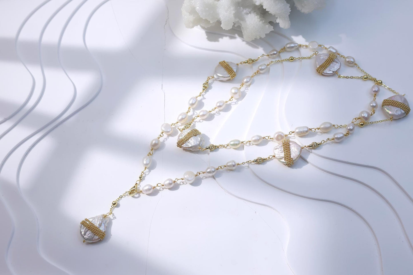 Embellished Baroque Pearl Layered Sweater Chain