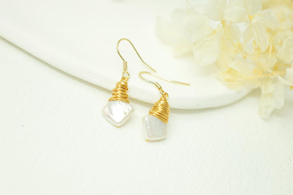 Square Keshi Pearl Gold Wire Dangles