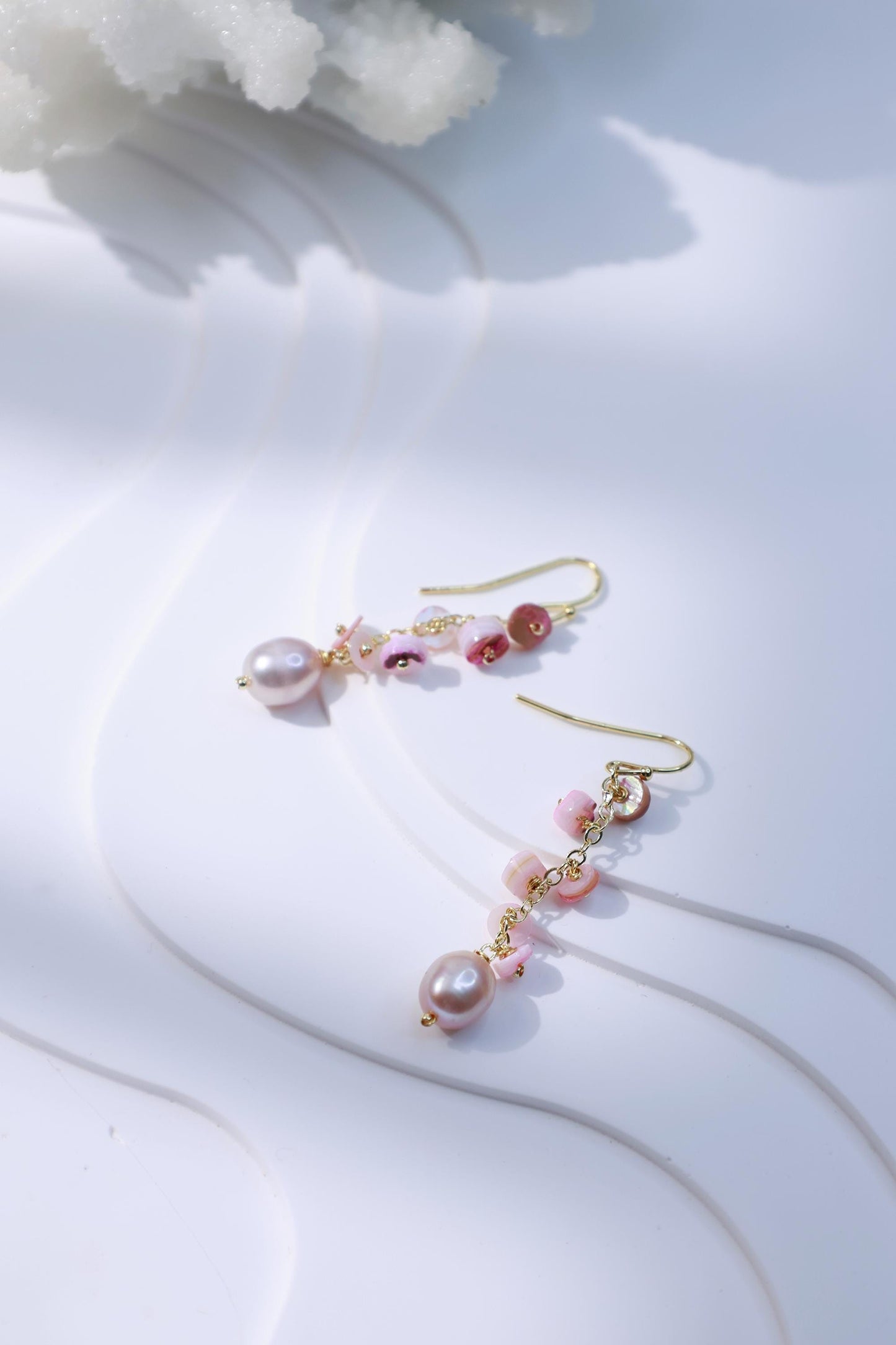 Pink Shell & Pearl Tassel Dangles