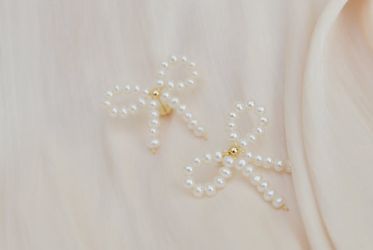 Handmade Mini Pearl Bow Studs