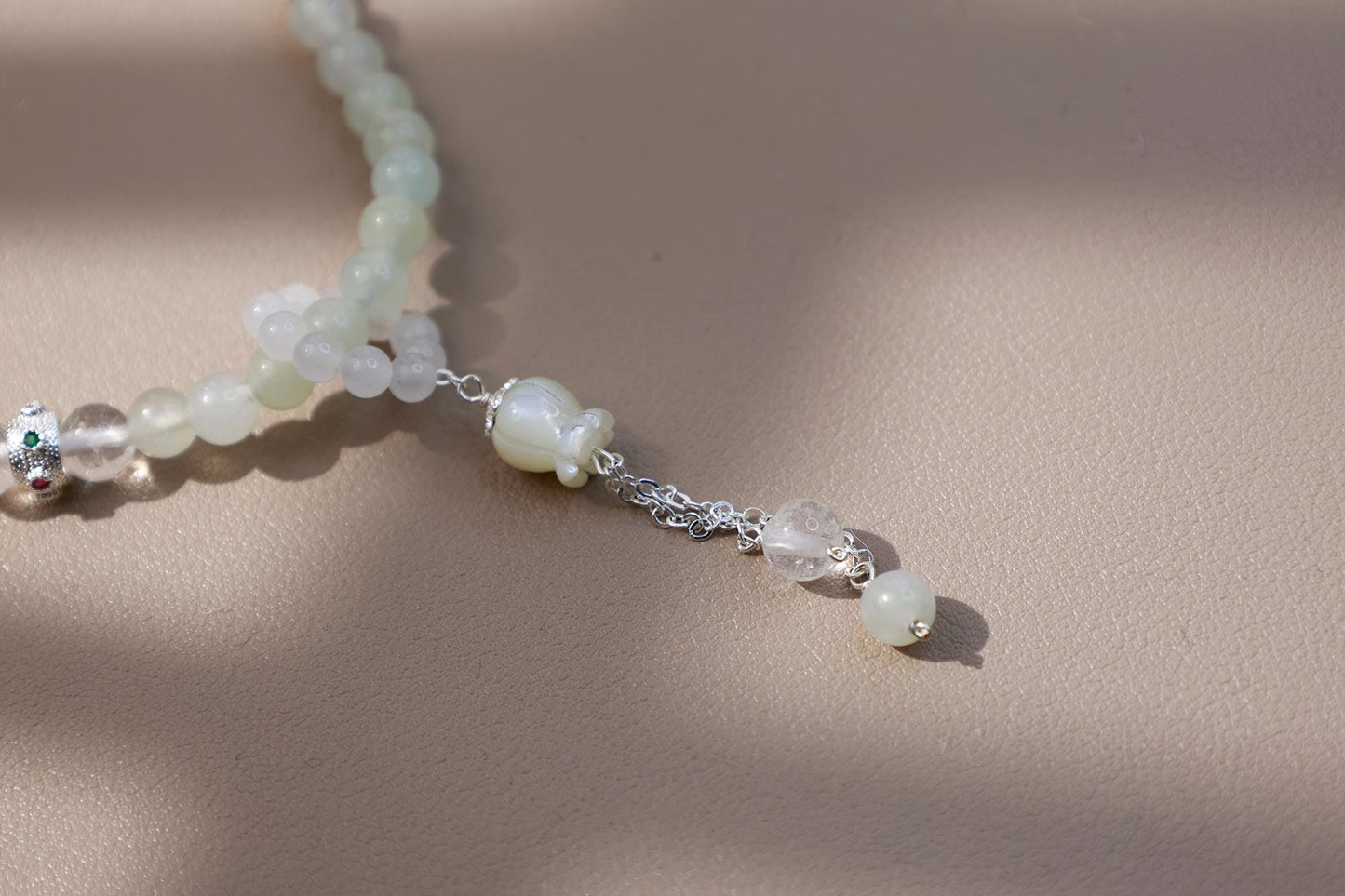 Buddhist Prayer Wheel Jade & Pearl Bracelet