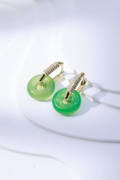 Green Agate Elegant Hoop Earrings